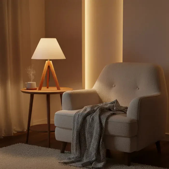 Abajur de Mesa em Madeira Tripé para Quarto