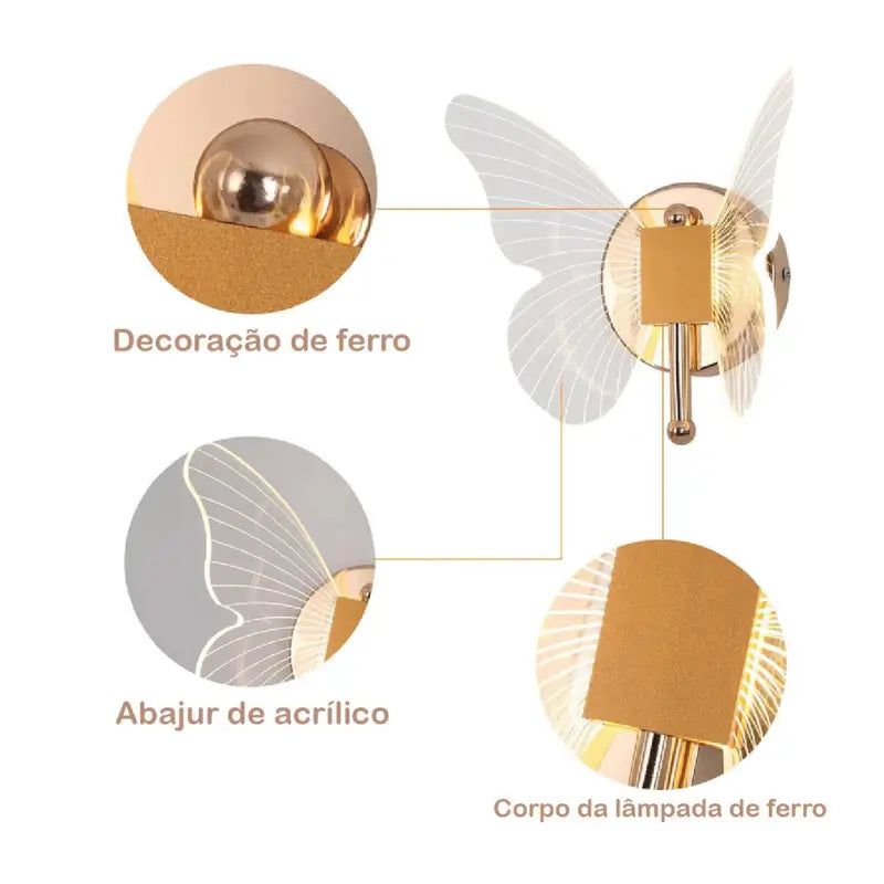 Arandela de Parede Borboleta Sofisticada