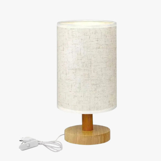 Luminária de Mesa para Quarto em Linho e Madeira