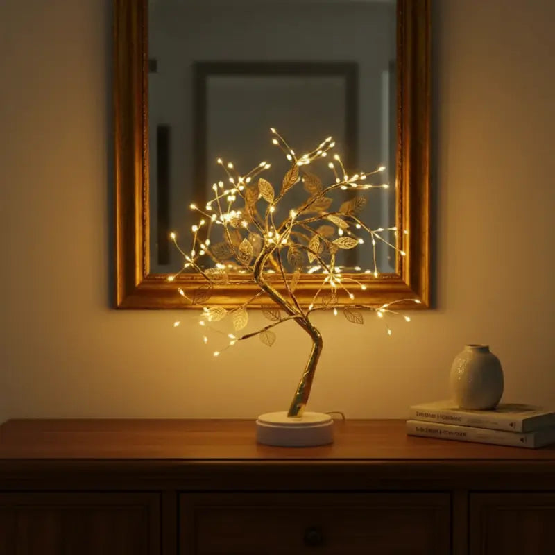 Luminária de Mesa Decorativa Árvore LED Dourada