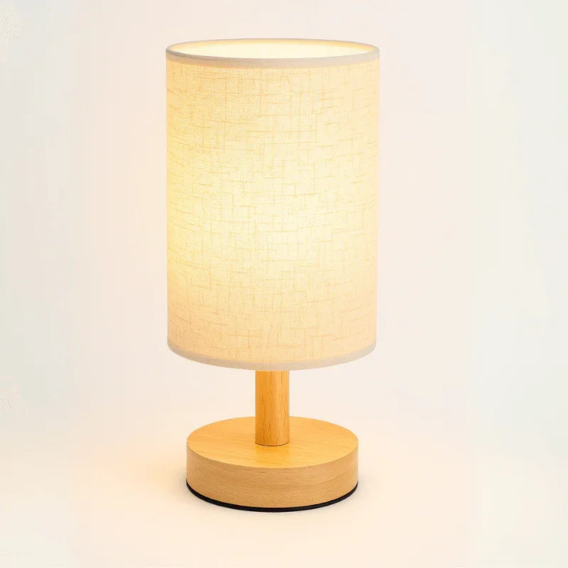 Luminária de Mesa para Quarto em Linho e Madeira