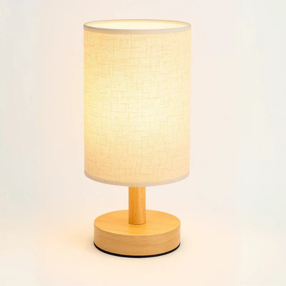 Luminária de Mesa para Quarto em Linho e Madeira